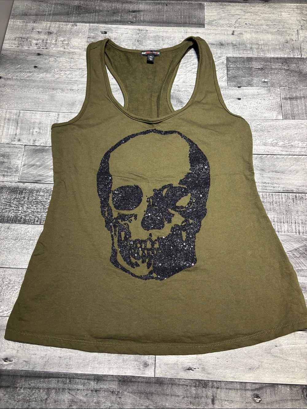 Olive Green Skull Racerback Tank Top